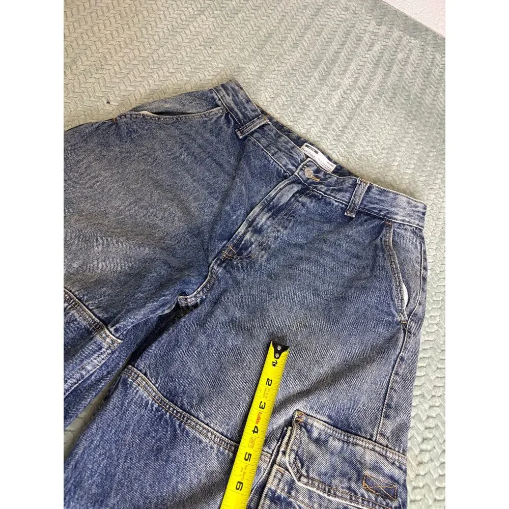 Bershka Skater Cargo Jeans Baggy Wide Leg Blue Denim Y2K Size 30